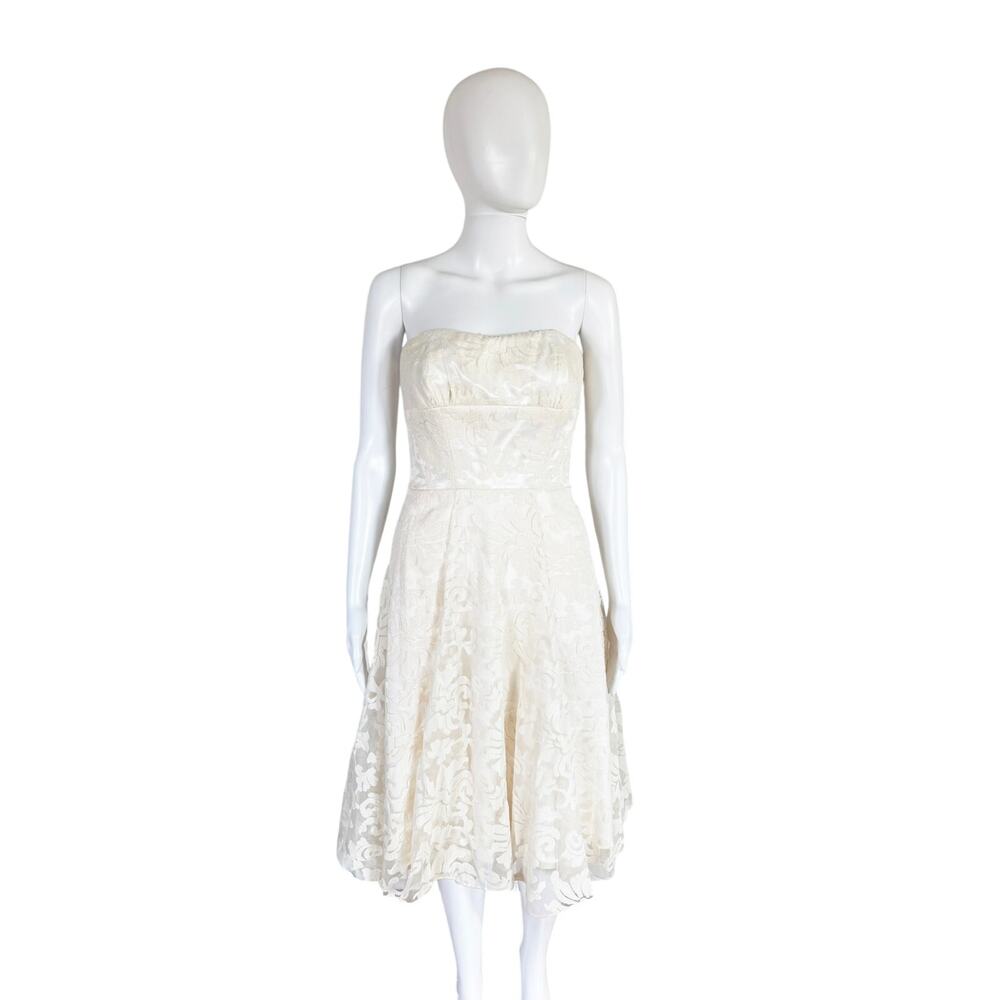 NWOT PAMELLA PAMELLA ROLAND Strapless Ivory Lace Jacquard Cocktail Dress 4